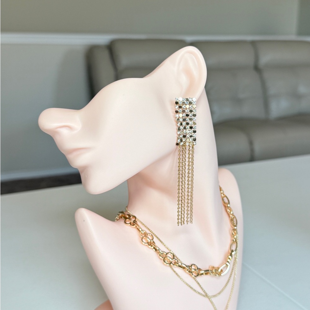 Gold-Tone Crystal Fringe Drop Earrings